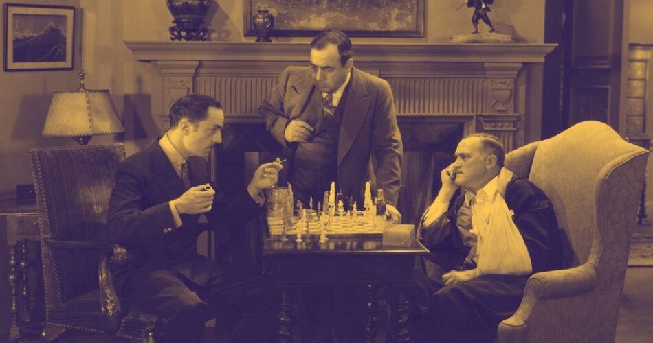William Powell, Eugene Pallette i E. H. Calvert w filmie "Sprawa Bensona" (reż. Frank Tuttle, 1930)