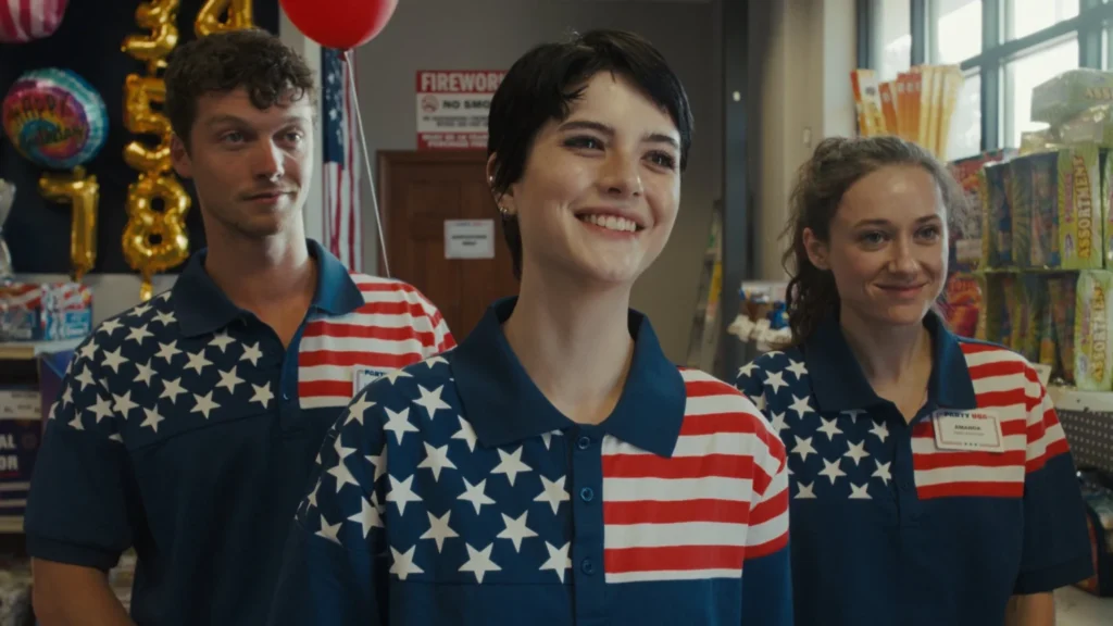 Ben Weinswig, Ainsley Seiger i Angie Campbell w filmie "Party USA" (reż. Jared Sprouse, 2026)