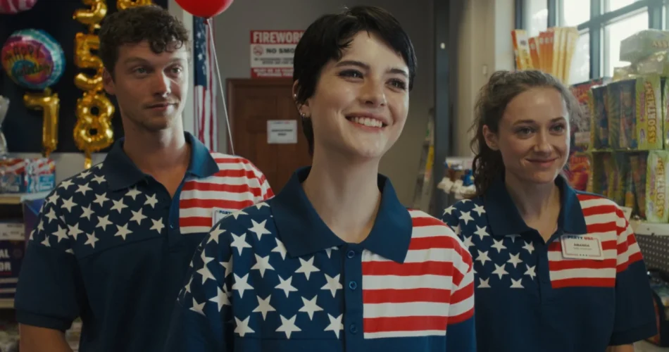Ben Weinswig, Ainsley Seiger i Angie Campbell w filmie "Party USA" (reż. Jared Sprouse, 2026)